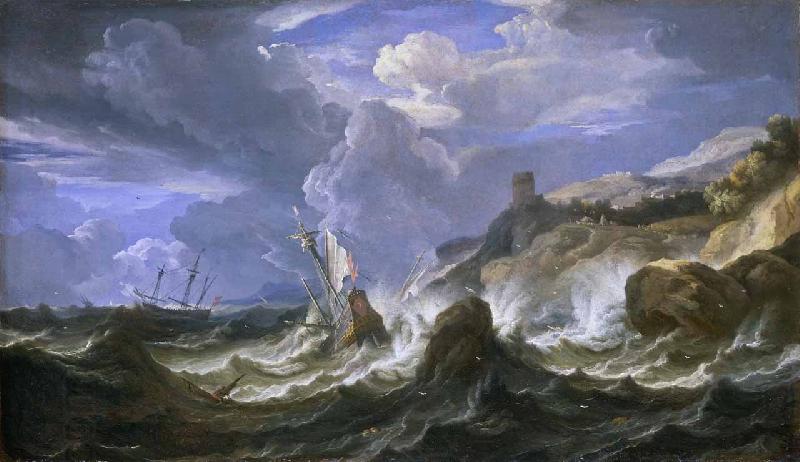 Pieter Meulener A ship wrecked in a storm off a rocky coast China oil painting art